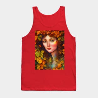 Autumnal Equinox Beautiful Woman Surrounded By Autumn Leaves Tank Top